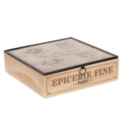 Clayre & Eef Tea box 24*24*7 cm Brown Wood Glass