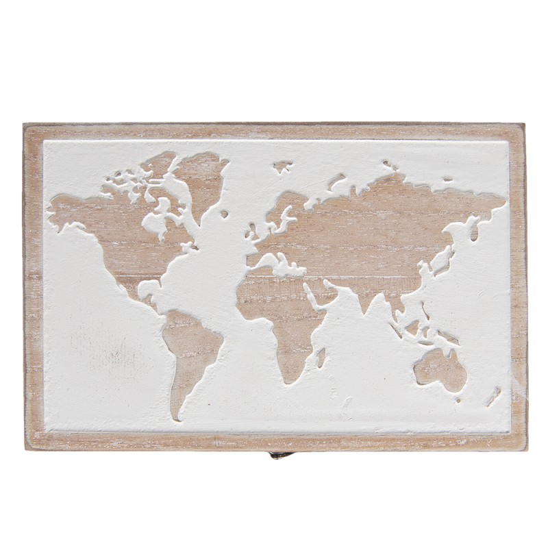 Clayre & Eef Coffre de rangement 24x16x10 cm Marron Bois Rectangle Carte du monde