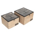 Clayre & Eef Storage Box Set of 2 18x18x12 cm Brown Wood Glass Square