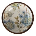 Clayre & Eef Serving Platter Ø 24x4 cm White Blue Wood Round Flowers