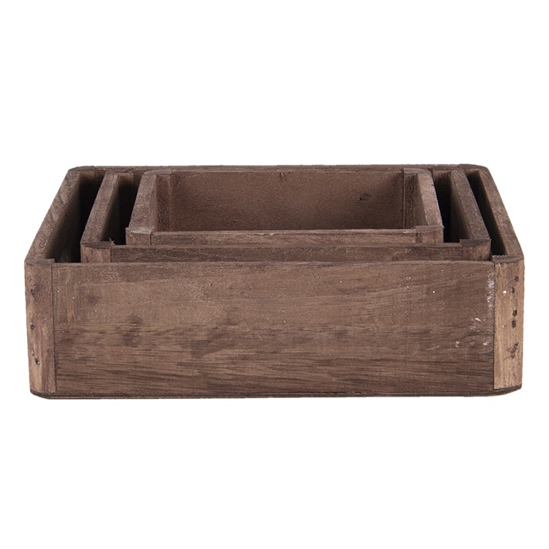 Clayre & Eef Decorative Serving Tray Set of 3 Brown Wood Square