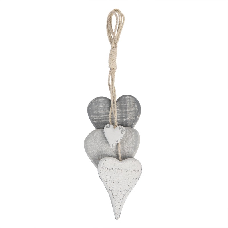 Clayre & Eef Pendant 8x5x32 cm Grey Wood Heart-Shaped