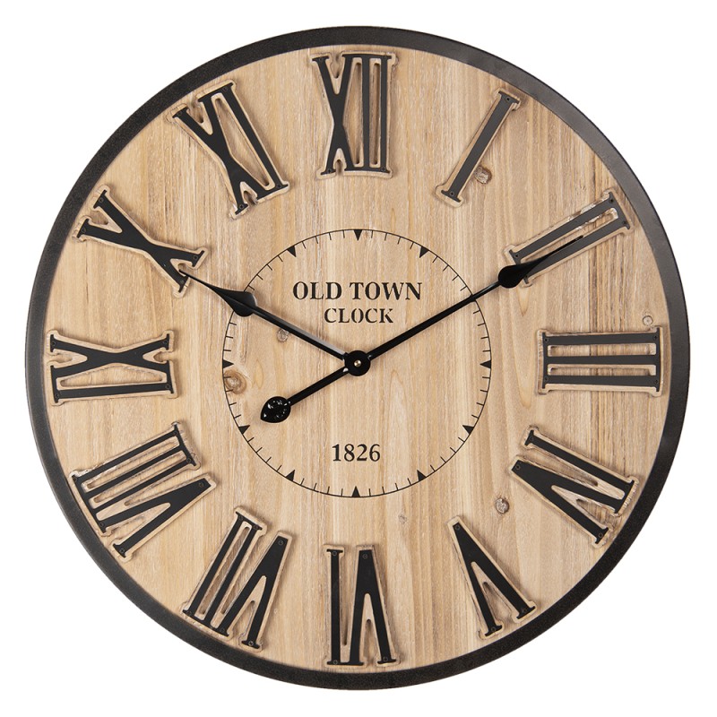 Clayre & Eef Wall Clock Ø 60 cm  Brown Wood Metal Round