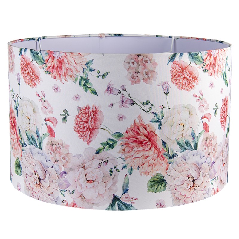 Clayre & Eef Lampshade Pendant Light Ø 45x28 cm White Pink Textile Round Flowers