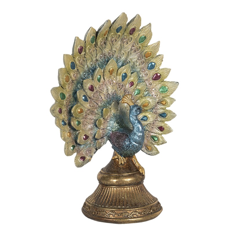 Clayre & Eef Figurine Peacock 22x12x30 cm Blue Gold colored Polyresin