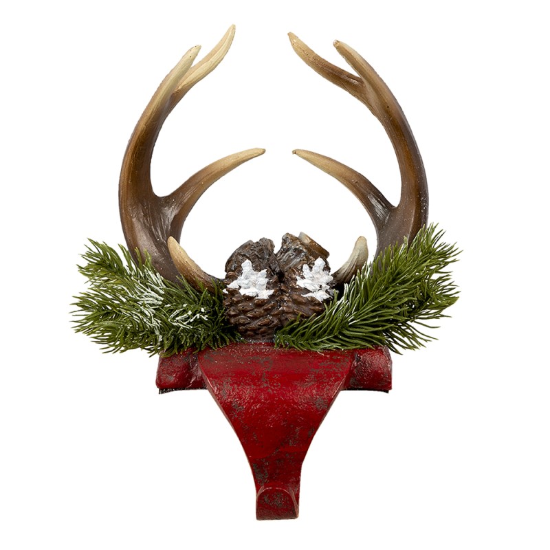 Clayre & Eef Haken für Weihnachtssocke Geweih 18x24x15 cm Rot Braun Kunststoff
