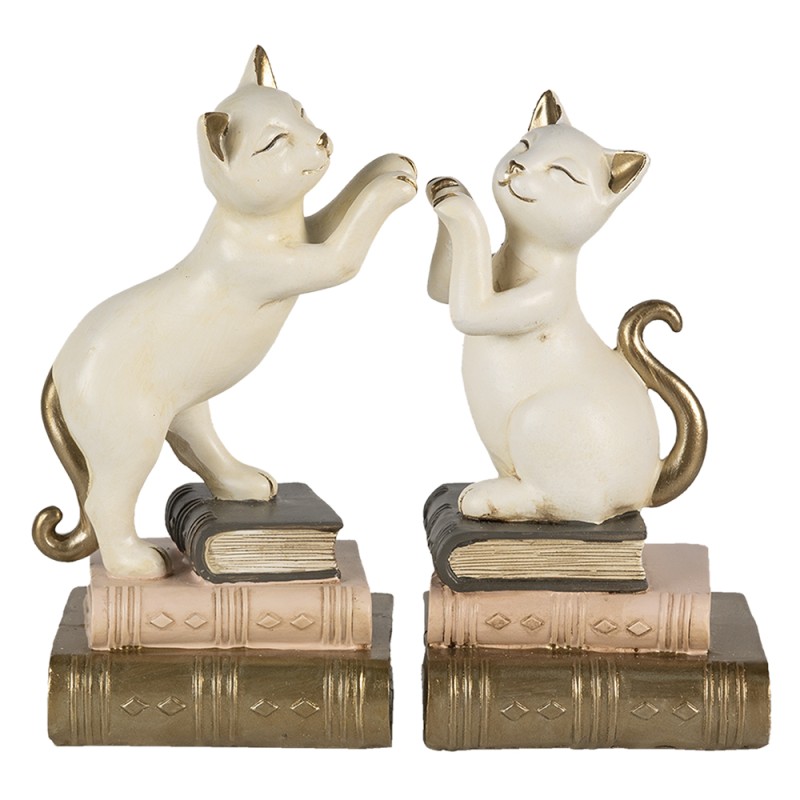 Clayre & Eef Bookends Set of 2 Cat 20x8x19 cm White Polyresin