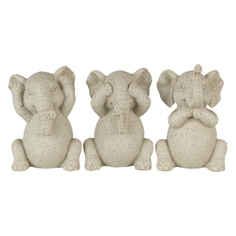 Clayre & Eef Statuetta decorativa set di 3 Elefante 6x5x9 cm Grigio Poliresina