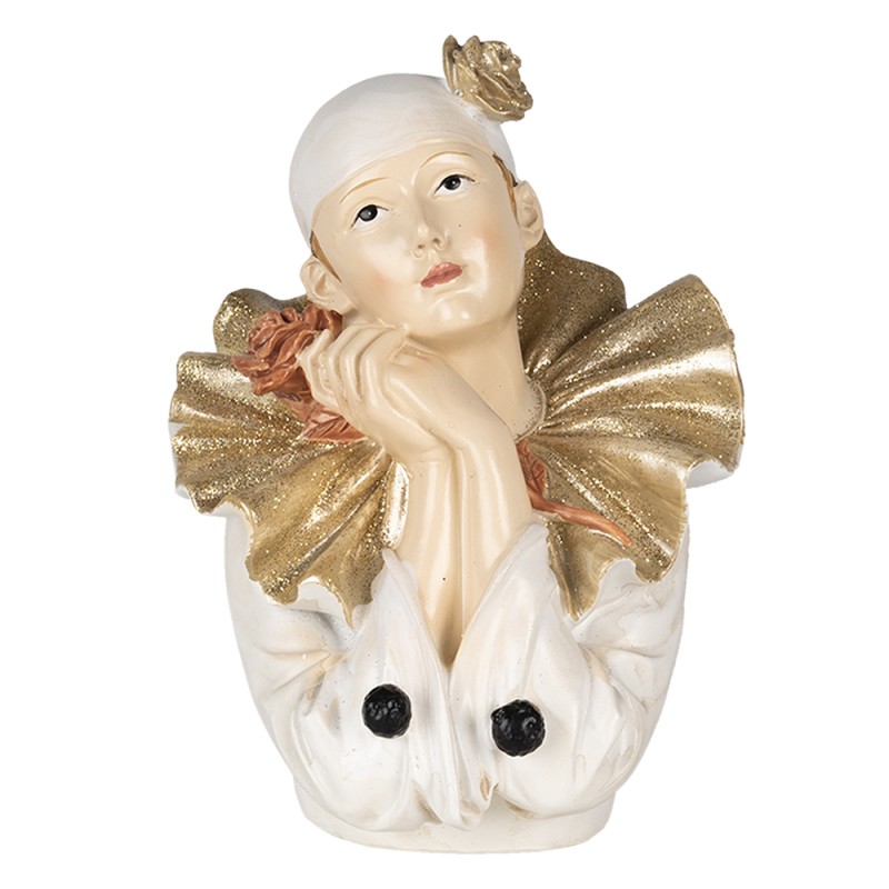 Clayre & Eef Statuetta Clown 11x11x15 cm Bianco Color oro Poliresina