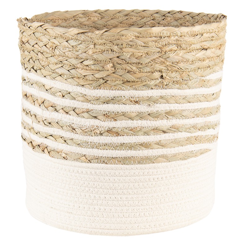 Clayre & Eef Storage Basket Set of 3 Ø 30 Ø 26 Ø 23 cm Beige White Seagrass Round