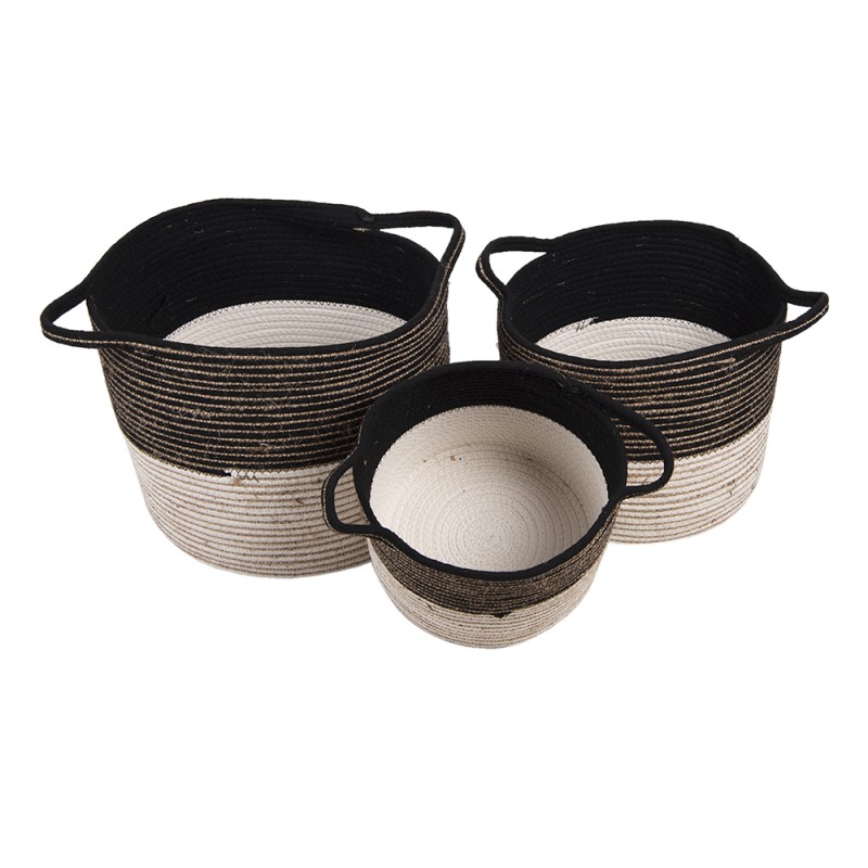 Clayre & Eef Storage Basket Set of 3  Ø 52 Ø 46 Ø 37 cm Black Rope Round