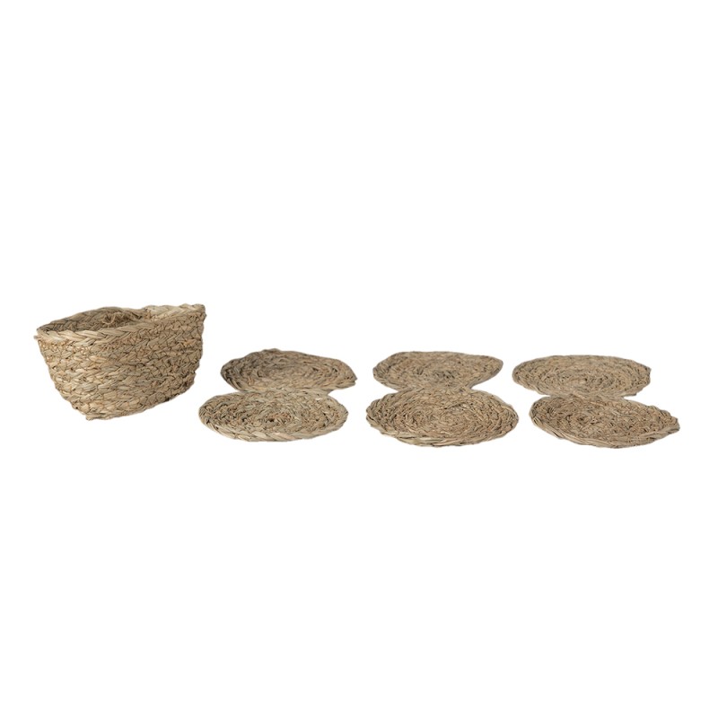Clayre & Eef Coasters for Glasses Ø 12 cm Brown Seagrass Round