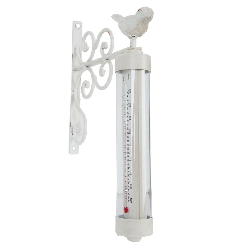 Clayre & Eef Outdoor Thermometer 19x4x29 cm White Iron Round Bird