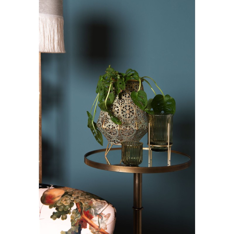 Clayre & Eef Windlicht 21x20x29 cm Goldfarbig Eisen Glas Rund Blumen