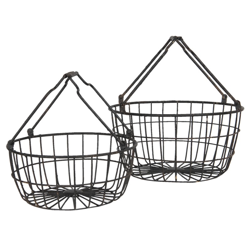Clayre & Eef Storage Basket Set of 2 Ø 30x17 cm Black Iron Round