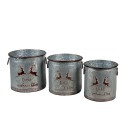 Clayre & Eef Decorative Bucket Set of 3 Grey Iron Round Reindeers