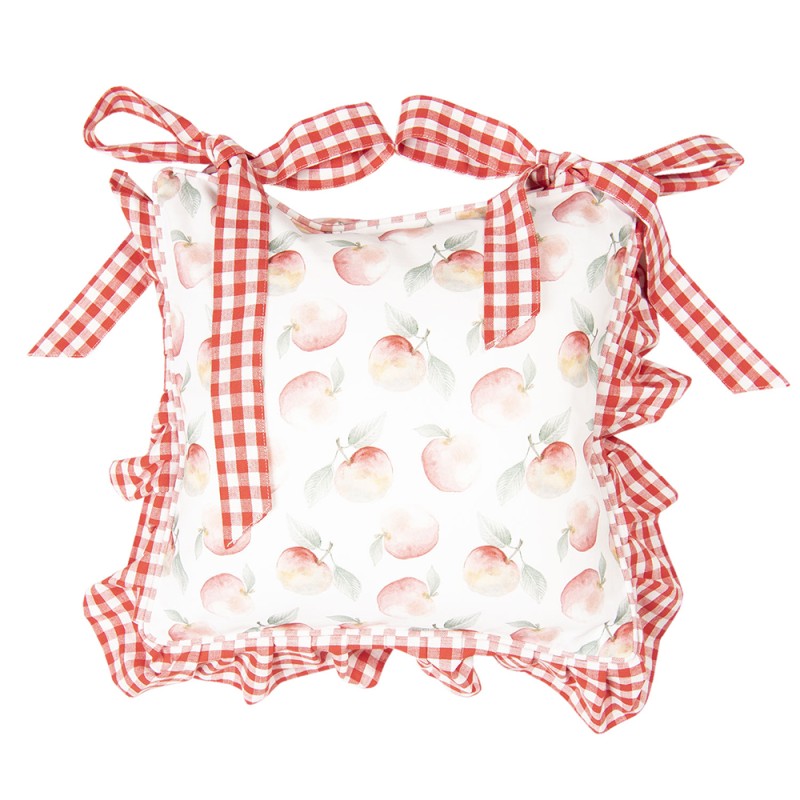 Clayre & Eef Housse de coussin pour coussin de chaise 40x40 cm Blanc Rouge Coton Carré Pommes