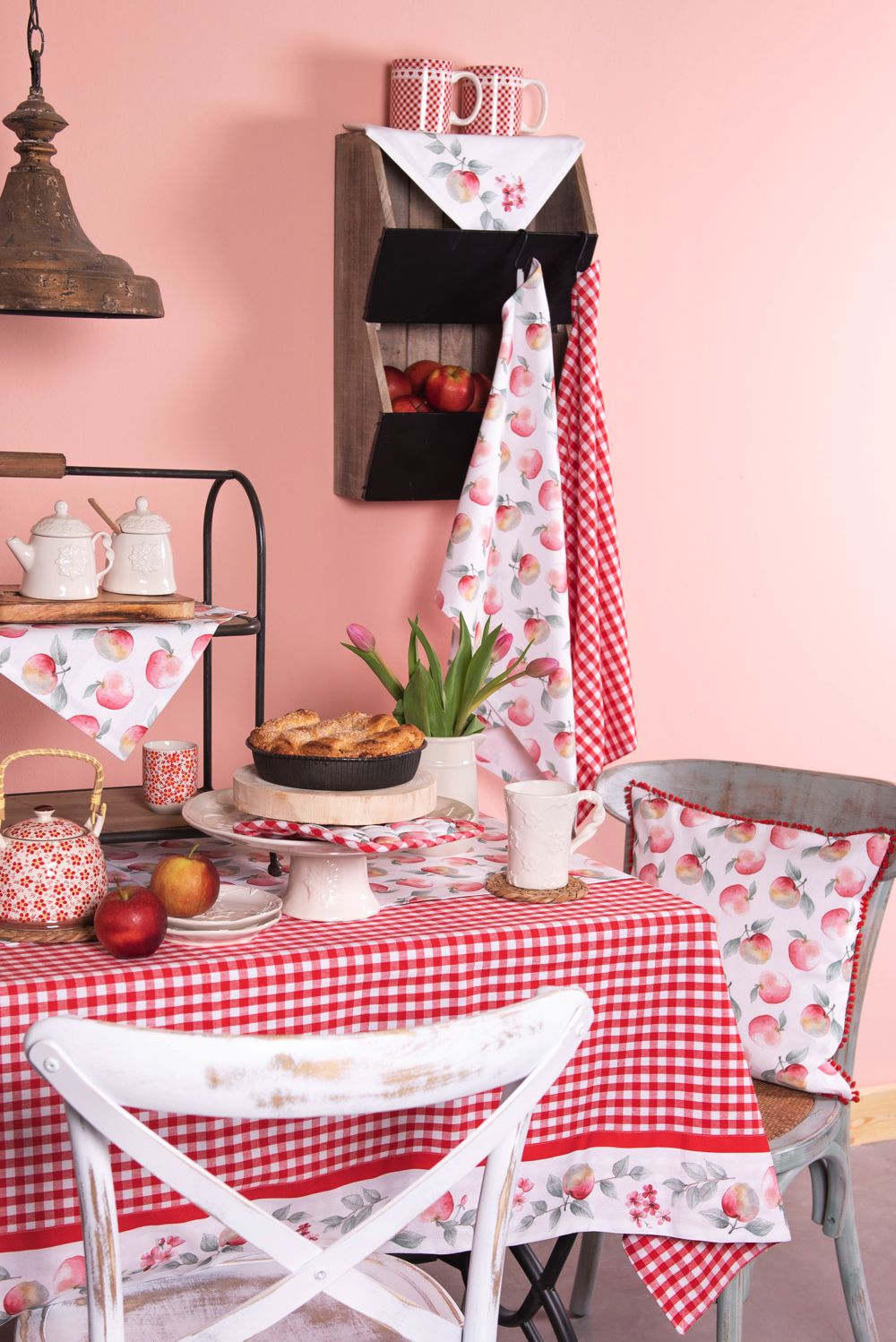 Kussenhoes Stoelkussen 40X40 Cm Wit Rood Katoen Appels-image