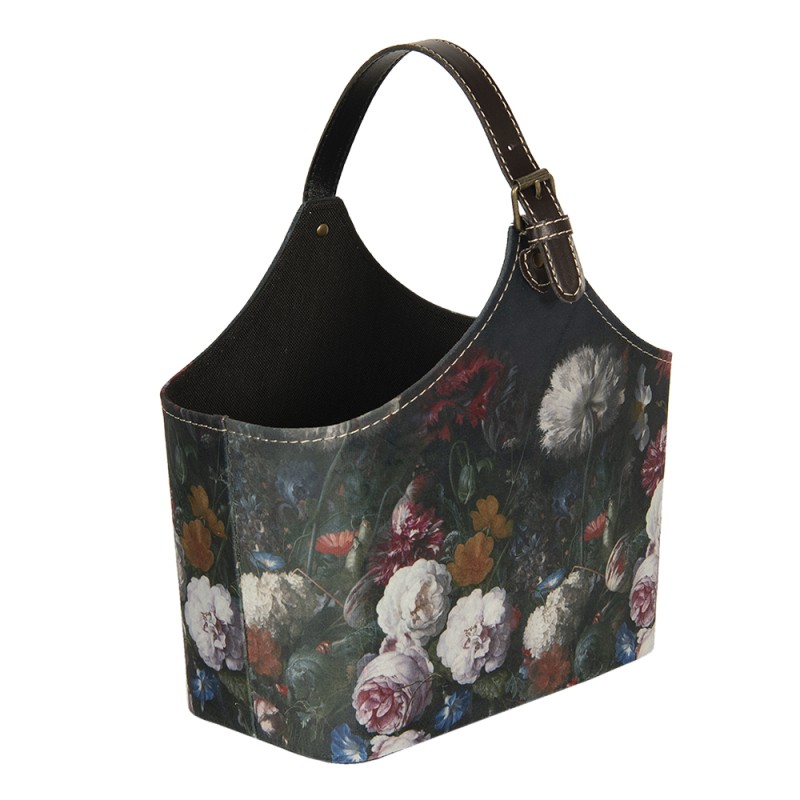 Clayre & Eef Sac à main pour femmes 29x14x26 cm Noir Papier Rectangle Fleurs