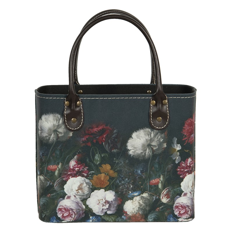 Clayre & Eef Borsa a mano da donna 26x12x26/35 cm Nero Carta Rettangolo Fiori