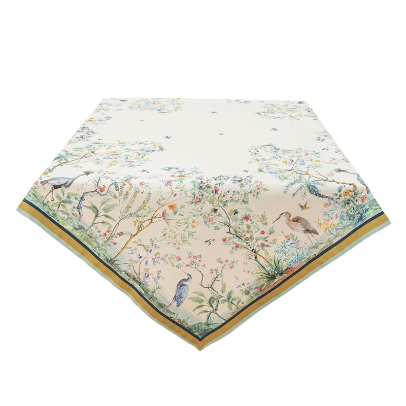 Clayre & Eef Tischdecke 150x150 cm Beige Grün Baumwolle Quadrat Tropisches Motiv