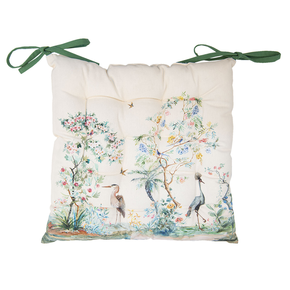 Clayre&Eef Stoelkussen Foam 40x40 cm Beige Katoen Tropisch Motief afbeelding