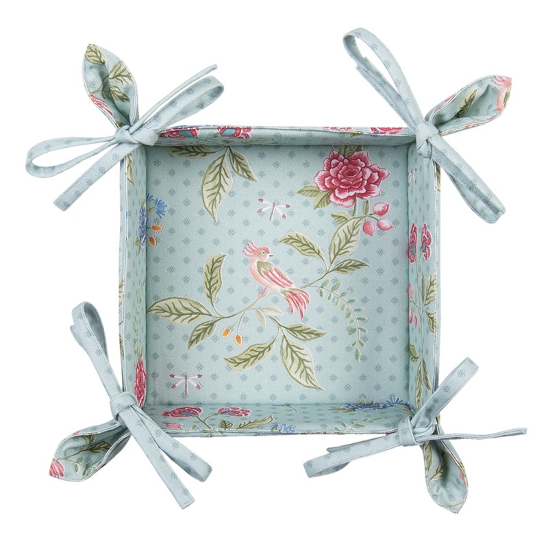 Clayre & Eef Cestino del pane 35x35x8 cm Blu Verde Cotone Fiori