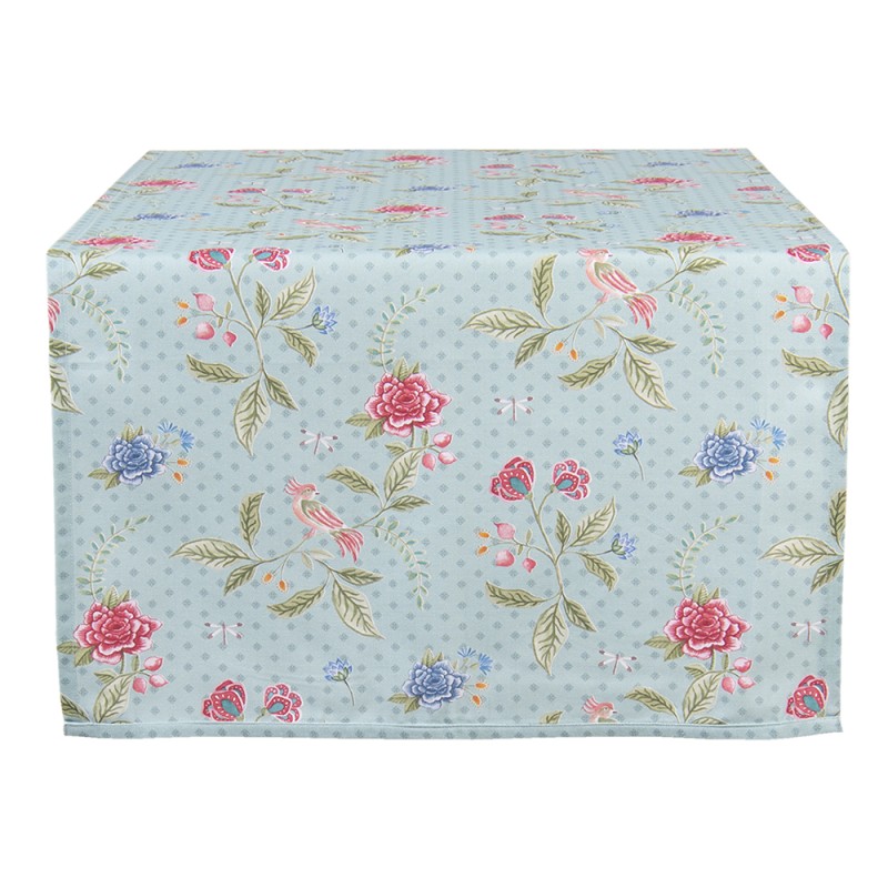 Clayre & Eef Table Runner 50x140 cm Blue Green Cotton Rectangle Flowers
