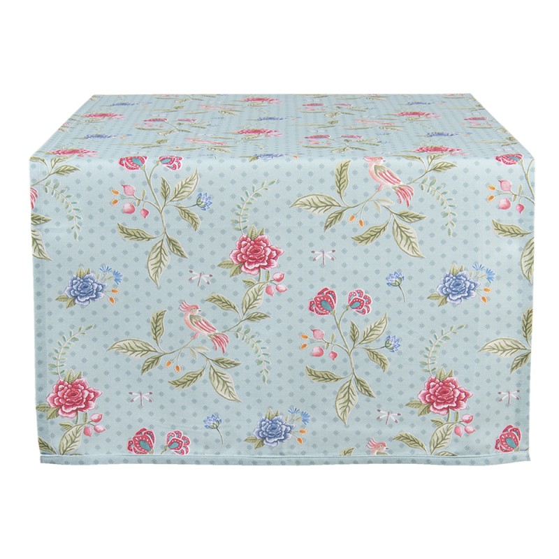 Clayre & Eef Chemin de table 50x140 cm Bleu Vert Coton Rectangle Fleurs