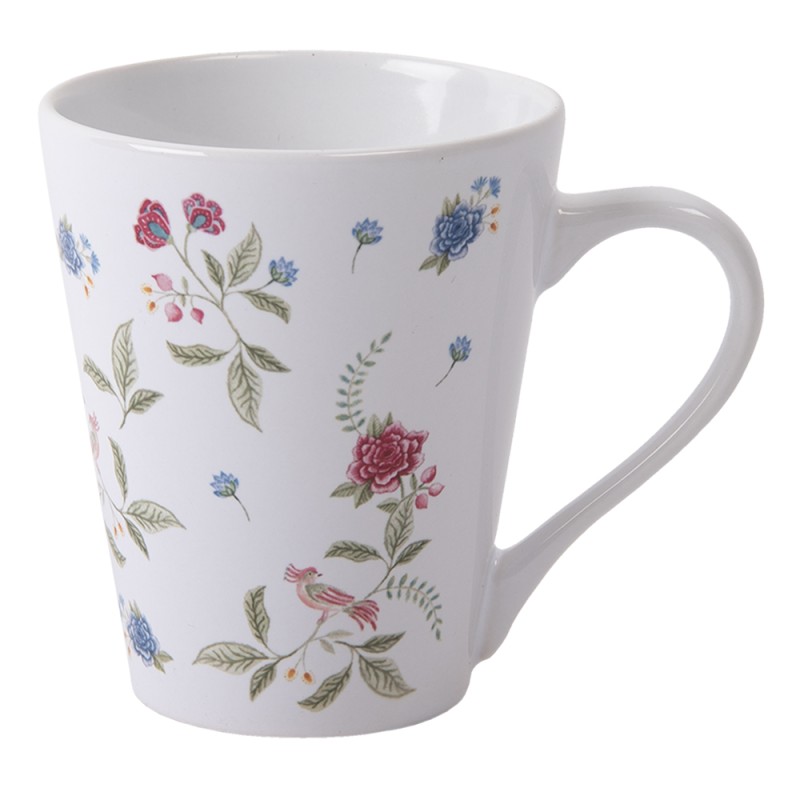 Clayre & Eef Mug 300 ml Blanc Bleu Céramique Fleurs