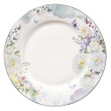 Clayre & Eef Dinerbord  Ø 26 cm Wit Blauw Porselein Rond Bloemen