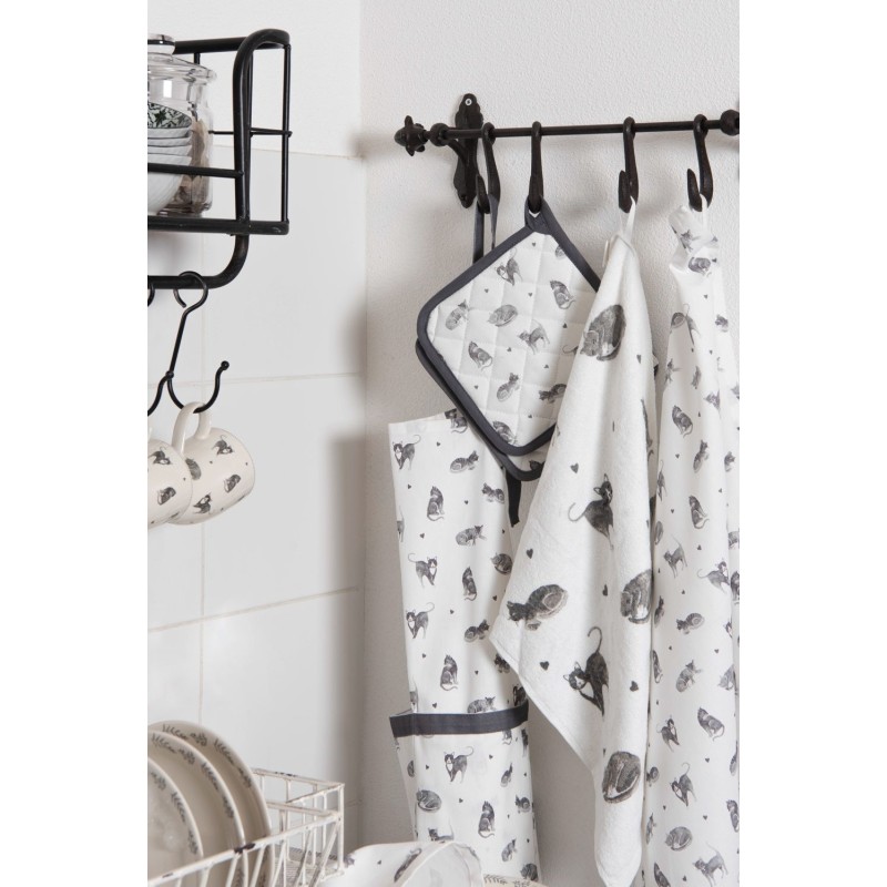 Clayre & Eef Kitchen Apron 70x85 cm Grey White Cotton Cats