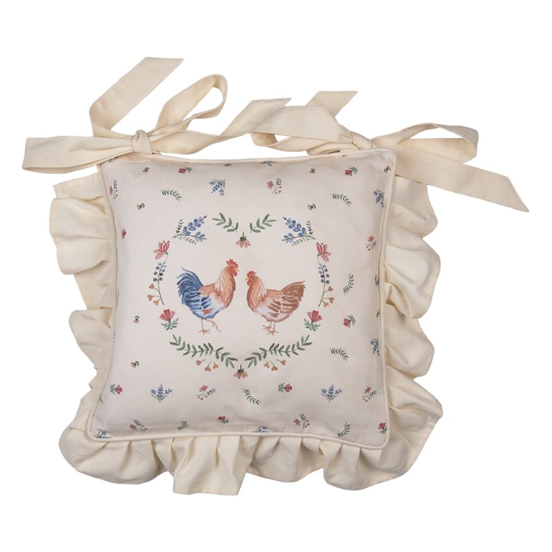 Clayre & Eef Kissenbezug für Stuhlkissen 40x40 cm Beige Blau Baumwolle Quadrat Huhn und Hahn