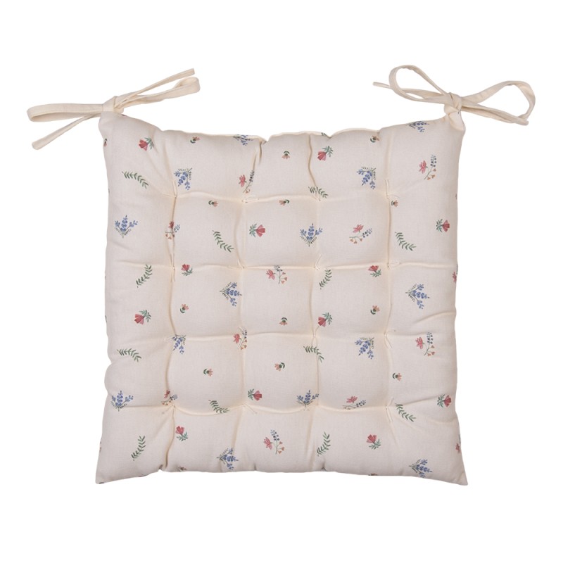 Clayre & Eef Chair Cushion Foam 40x40 cm Beige Blue Cotton Square Chicken and Rooster