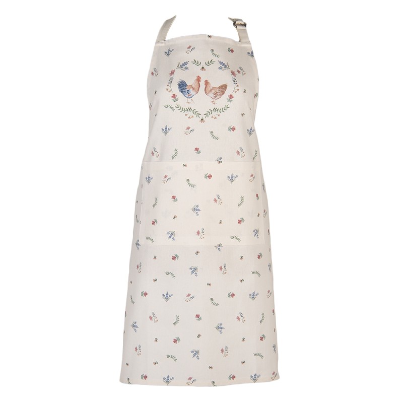 Clayre & Eef Kitchen Apron 70x85 cm Beige Blue Cotton Chicken and Rooster