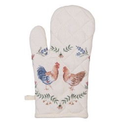 Clayre & Eef Oven Mitt 18x30 cm Beige Blue Cotton Chicken and Rooster