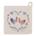 Clayre & Eef Pot Holder 20x20 cm Beige Blue Cotton Square Chicken and Rooster