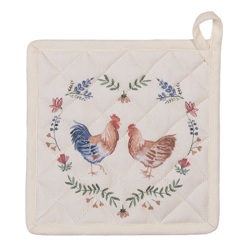 Clayre & Eef Manique 20x20 cm Beige Bleu Coton Carré Poulet et coq