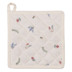 Clayre & Eef Pot Holder 20x20 cm Beige Blue Cotton Chicken and Rooster