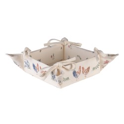 Clayre & Eef Bread Basket 35x35x8 cm Beige Blue Cotton Chicken and Rooster