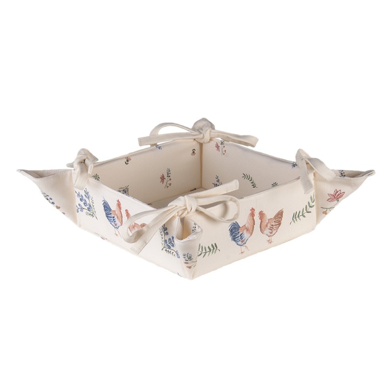 Clayre & Eef Brotkorb 35x35x8 cm Beige Blau Baumwolle Quadrat Huhn und Hahn