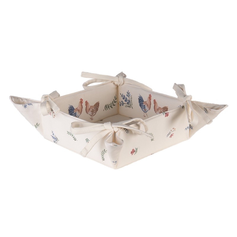 Clayre & Eef Corbeille à pain 35x35x8 cm Beige Bleu Coton Carré Poulet et coq