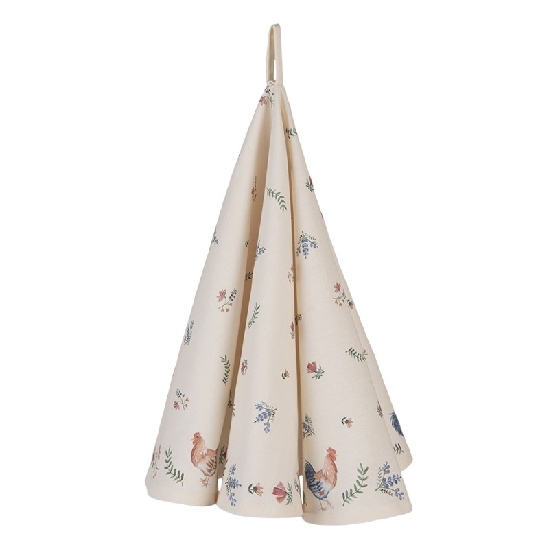 Clayre & Eef Torchon Ø 80 cm Beige Bleu Coton Rond Poulet et coq