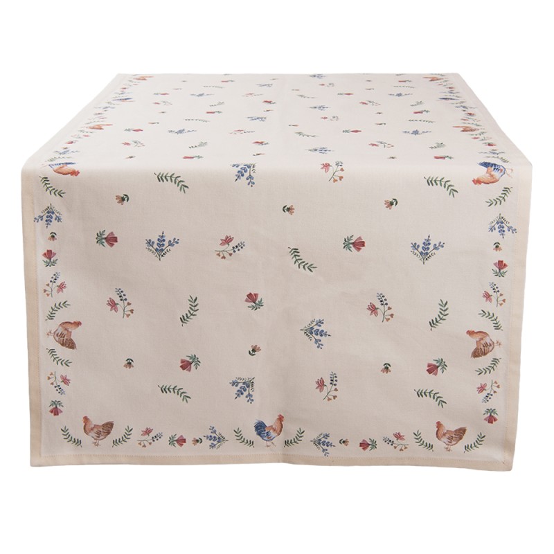 Clayre & Eef Chemin de table 50x140 cm Beige Bleu Coton Rectangle Poulet et coq