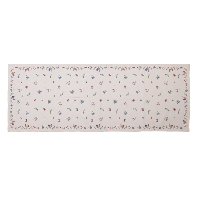 Clayre & Eef Table Runner 50x140 cm Beige Blue Cotton Rectangle Chicken and Rooster