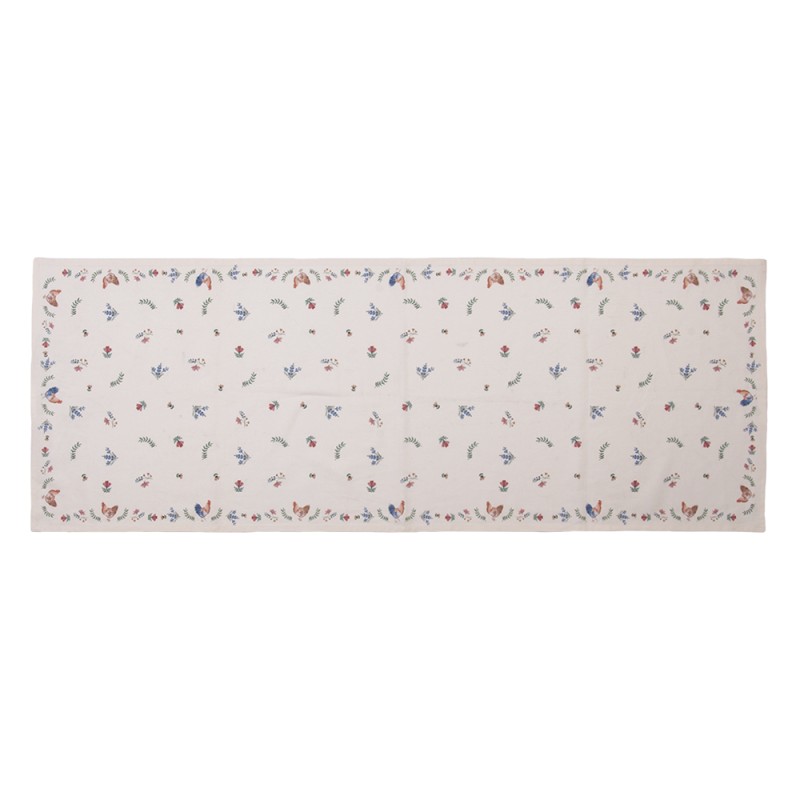 Clayre & Eef Chemin de table 50x140 cm Beige Bleu Coton Rectangle Poulet et coq