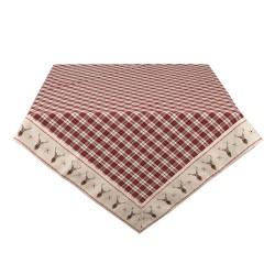 Clayre & Eef Tafelkleed  100x100 cm Rood Beige Katoen Vierkant Ruit Hert