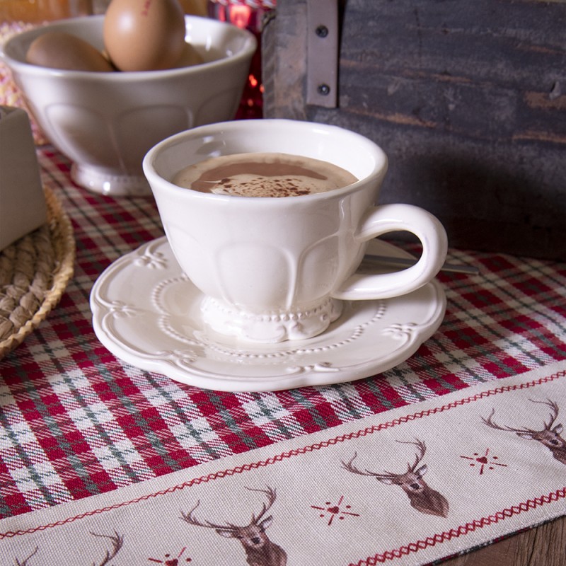 Clayre & Eef Tablecloth 130x180 cm Red Beige Cotton Rectangle Diamond and Deer