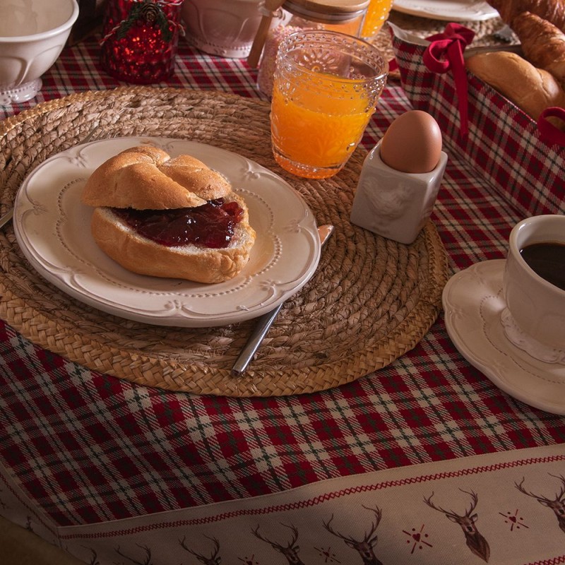 Clayre & Eef Tablecloth 150x250 cm Red Beige Cotton Rectangle Diamond and Deer