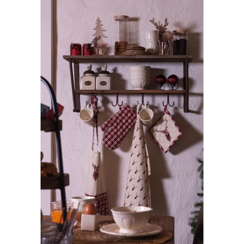 Clayre & Eef Kitchen Apron 70x85 cm Beige Red Cotton Deer